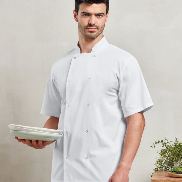 Premier Studded front short sleeve chef's jacket PR664 Studded front short sleeve chef's jacket Thumbnail